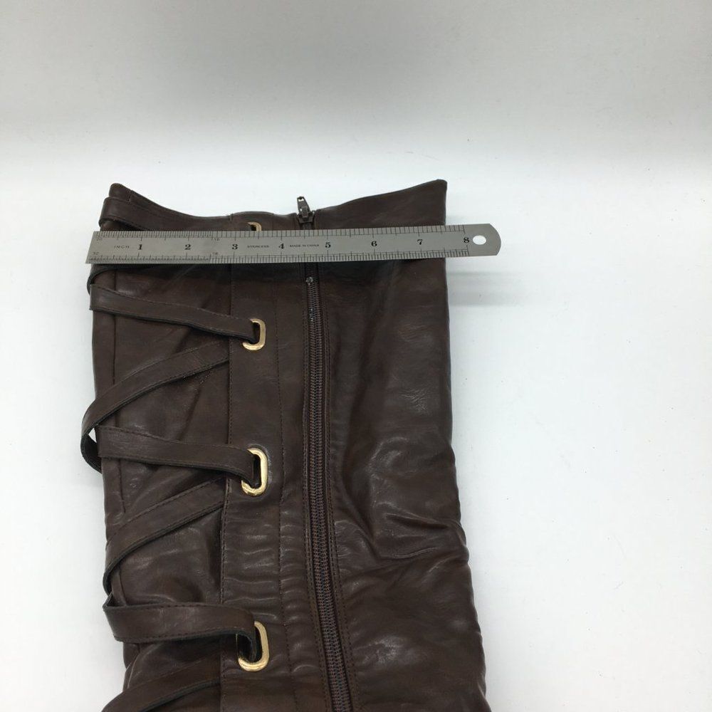 Brown Knee High Boots Low Heels Side Zipper Fall Winter Boots Shoes - Picture 7 of 10